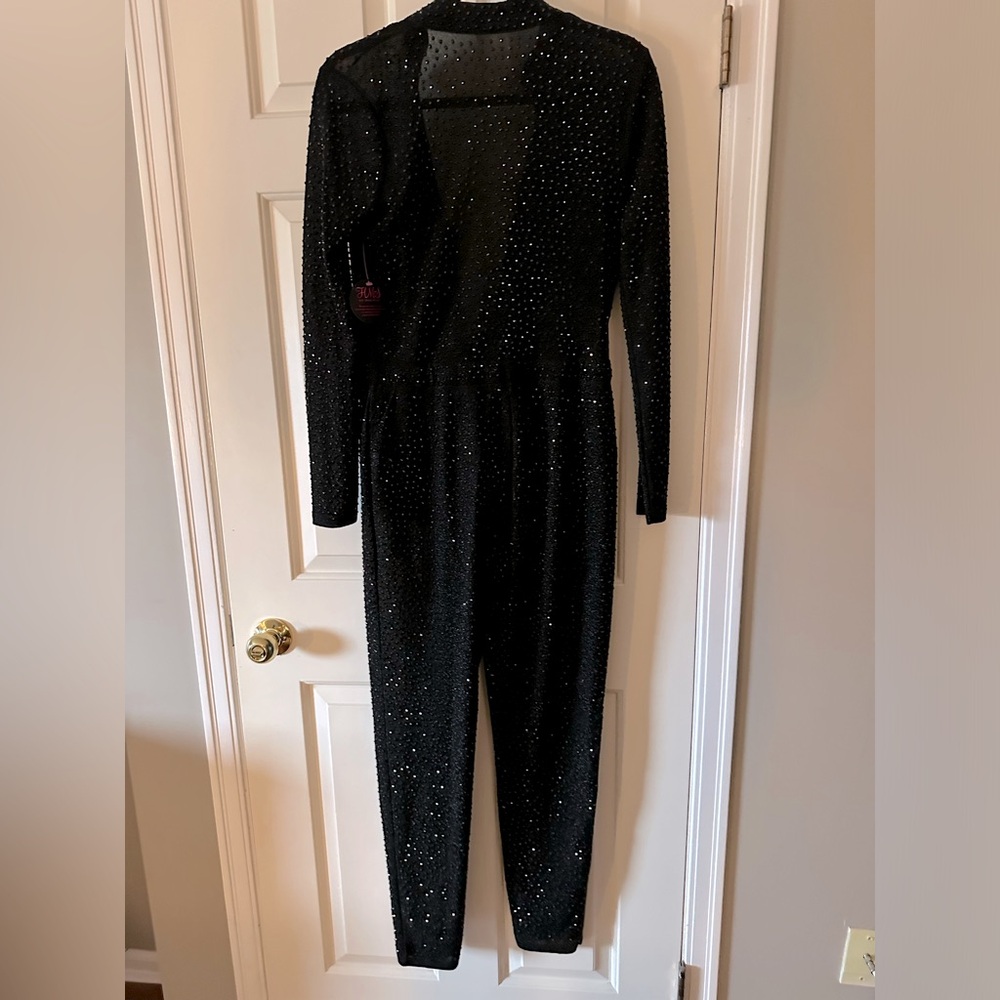 NWOT Banjul Rhinestone Jumpsuit with waist- tie and zipper back